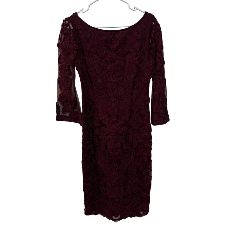 JS Collections Burgundy Lace Dress Knee Length Formal Cocktail Size 2 $248 - Picture 2 of 7